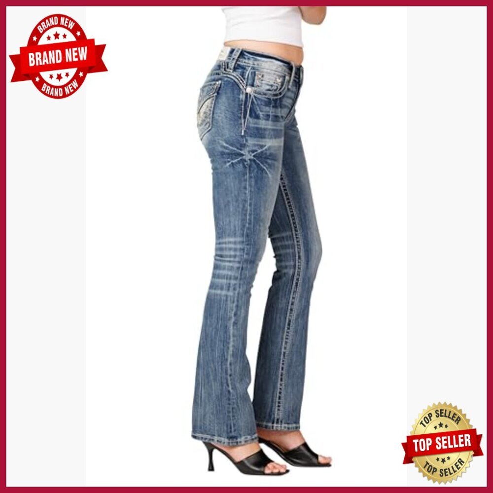 Mid-Rise Bootcut Jeans with Faux Flap Pockets, Stretch Denim, 32" Inseam - Picture 3 of 4